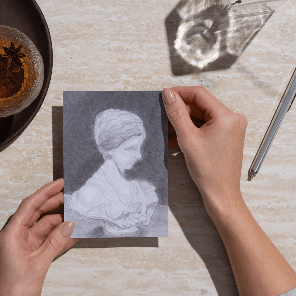 Classical Lady with Rose – Charcoal Portrait Art Greeting Card