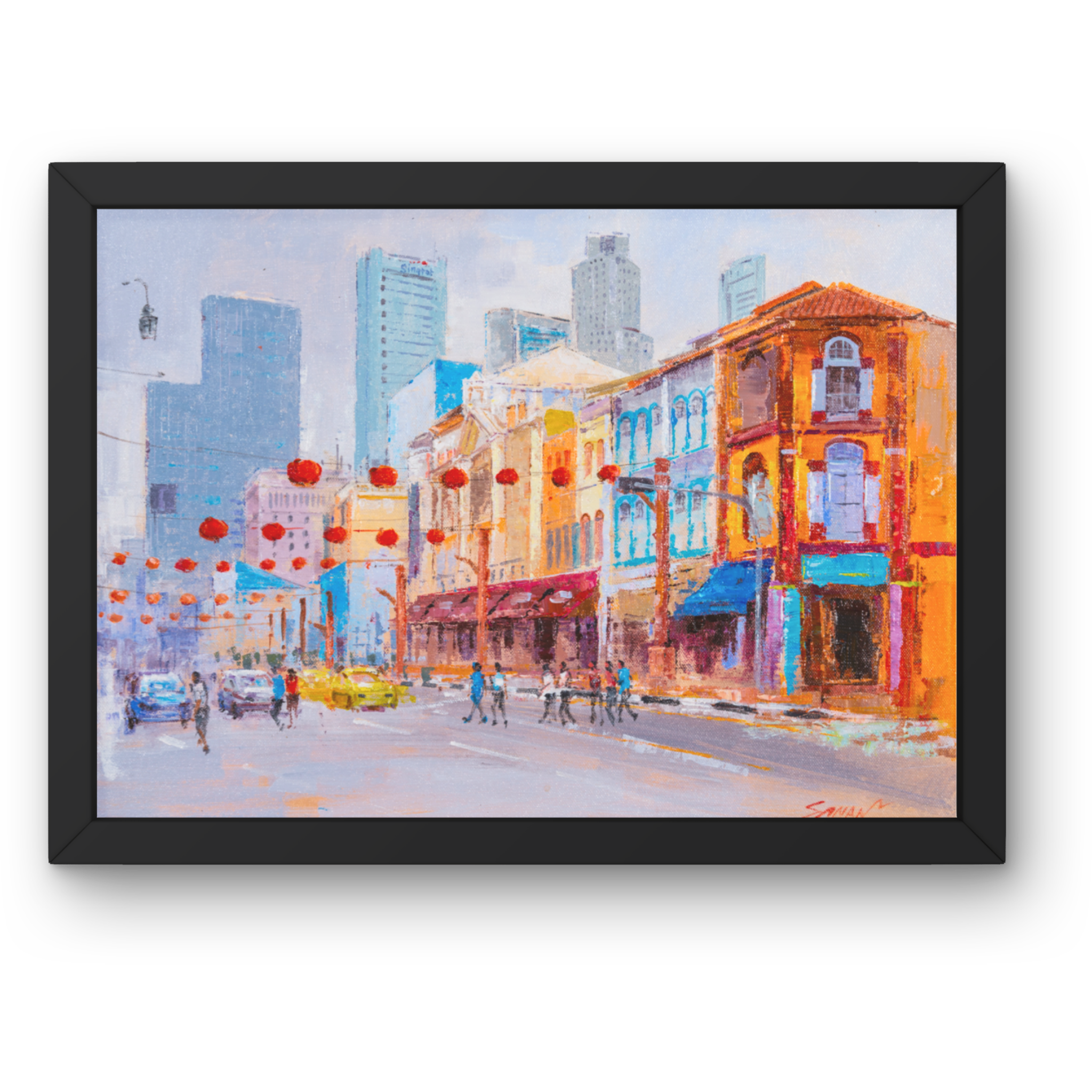 Singapore Chinatown Street Scene Canvas Print – A3 Cultural Landscape Wall Art
