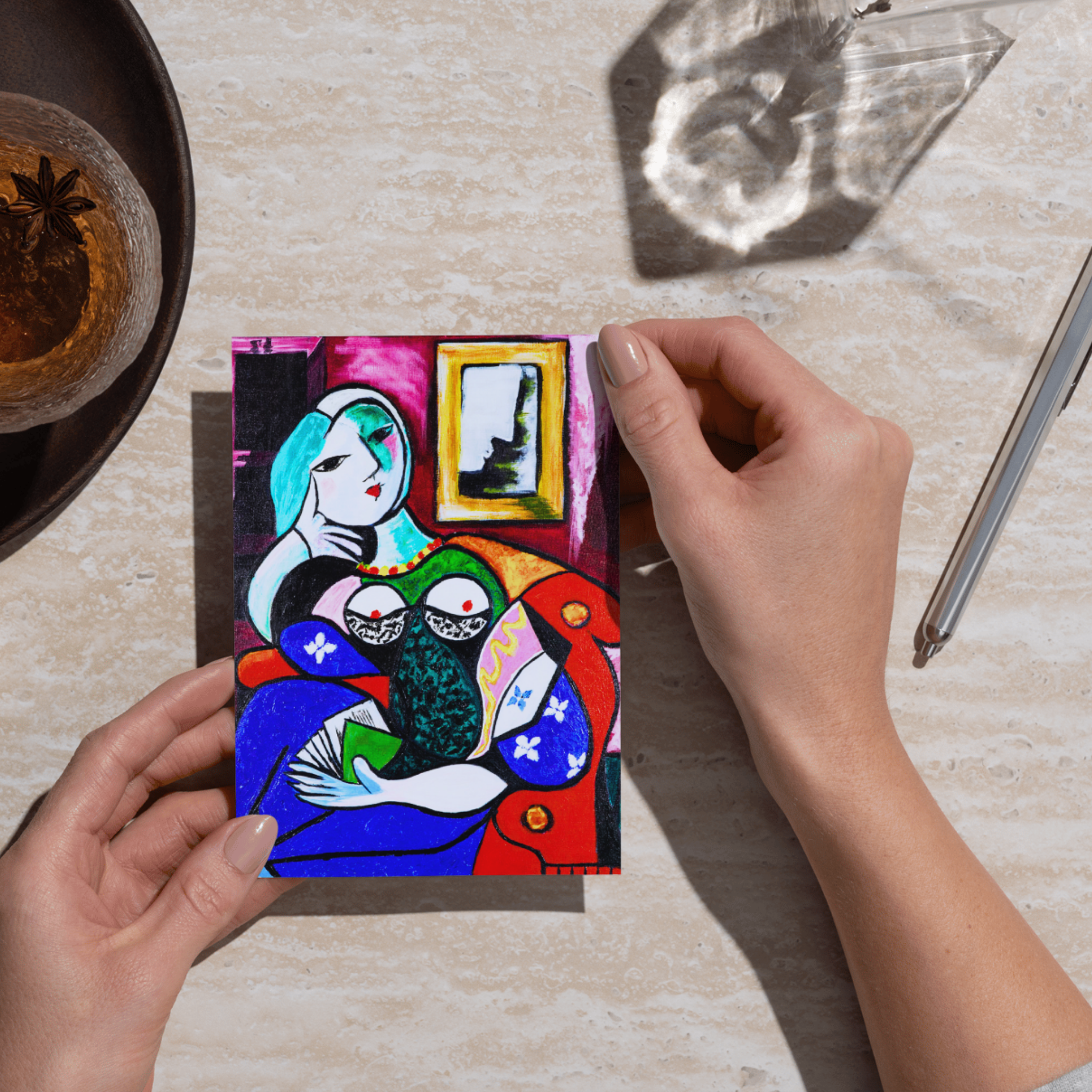 Cubist Inspired Portrait – Colourful Abstract Acrylic Art Greeting Card (Original Painting)