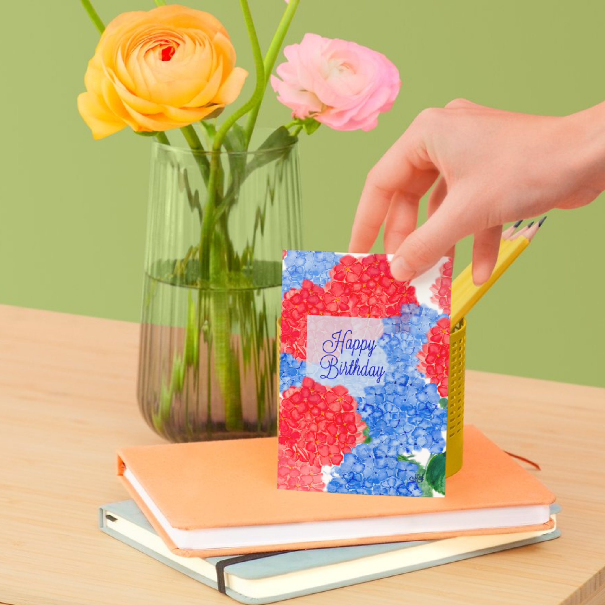 Hydrangea Bloom Birthday Card – Watercolor Floral Design