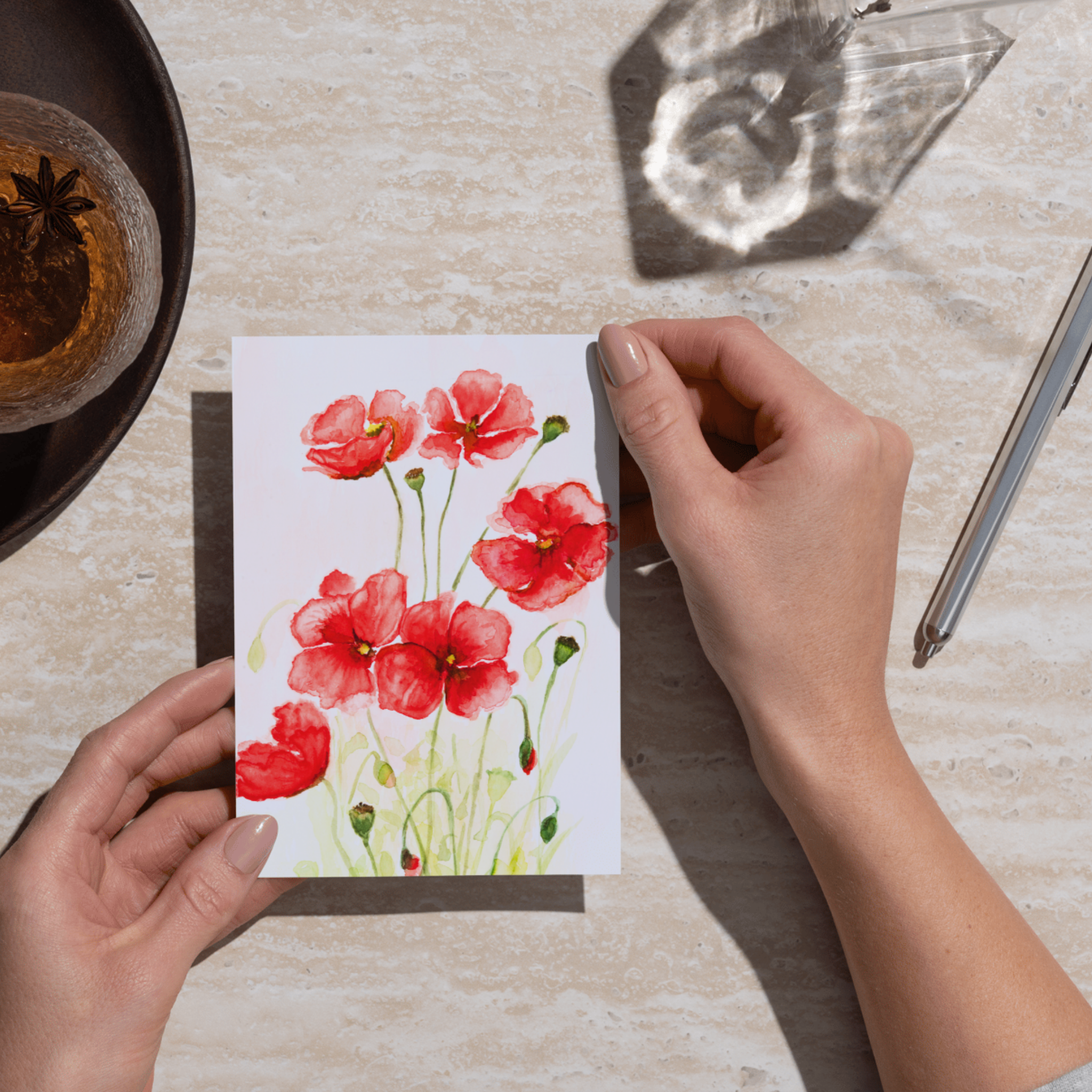 Red Poppies Floral Card – Watercolor Painting Design