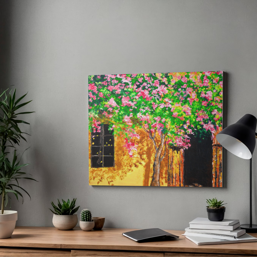 Summer Blossoms Canvas Print – A3 Cheerful Landscape Wall Art