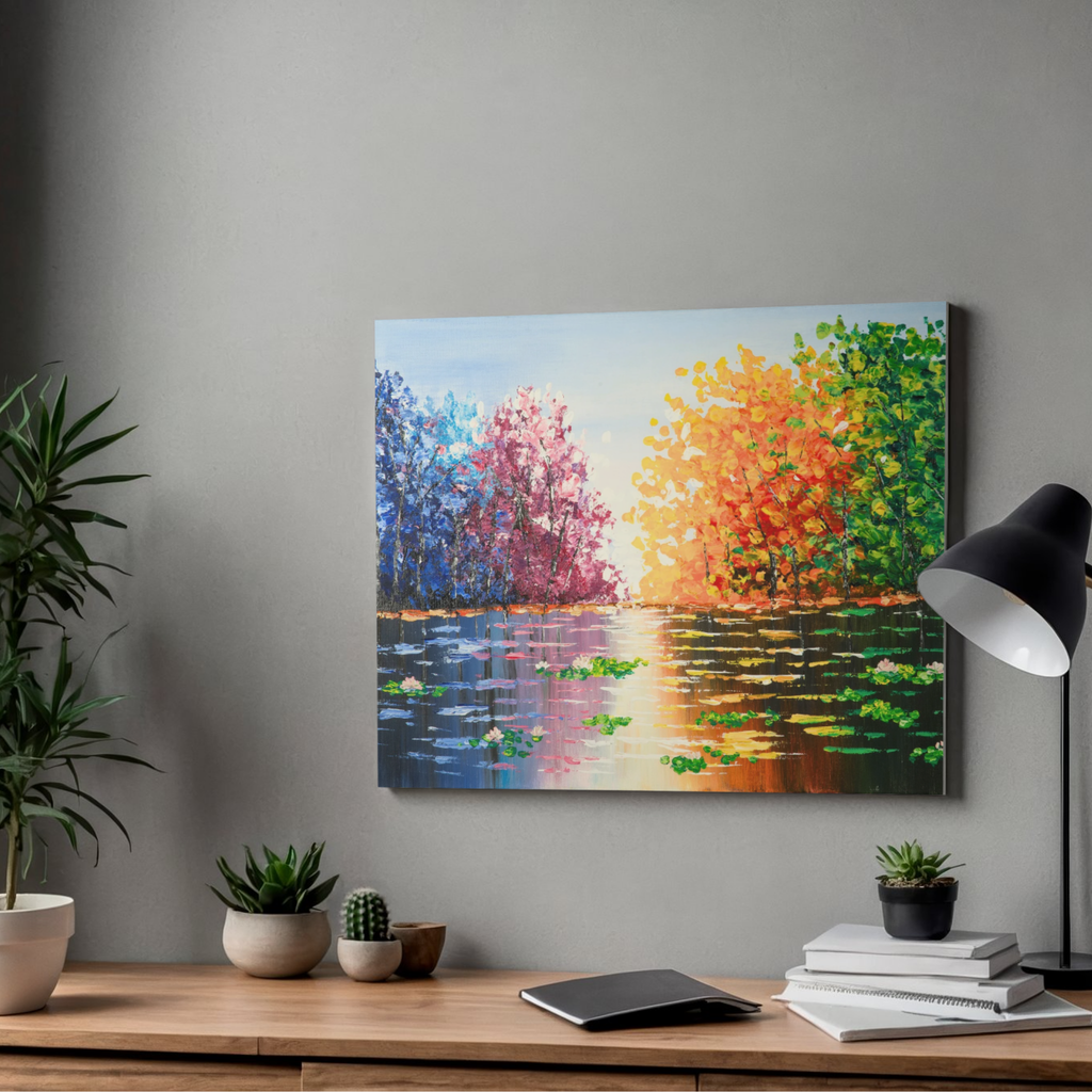 Seasons Reflections Canvas Print – A3 Vibrant Tree Landscape Wall Art