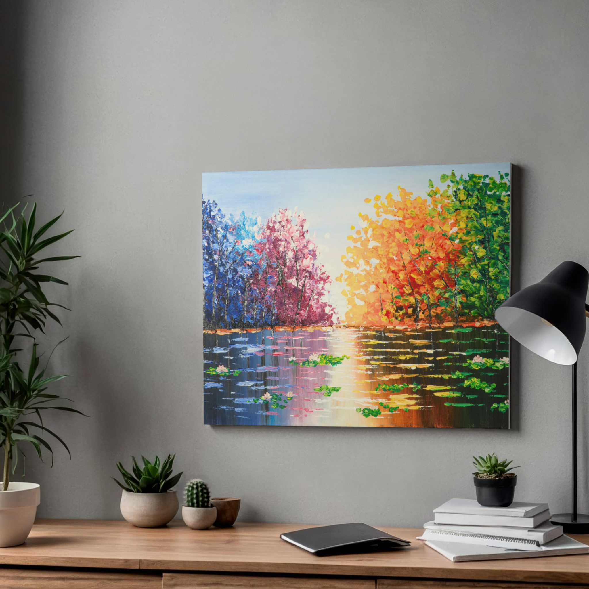 Seasons Reflections Canvas Print – A3 Vibrant Tree Landscape Wall Art
