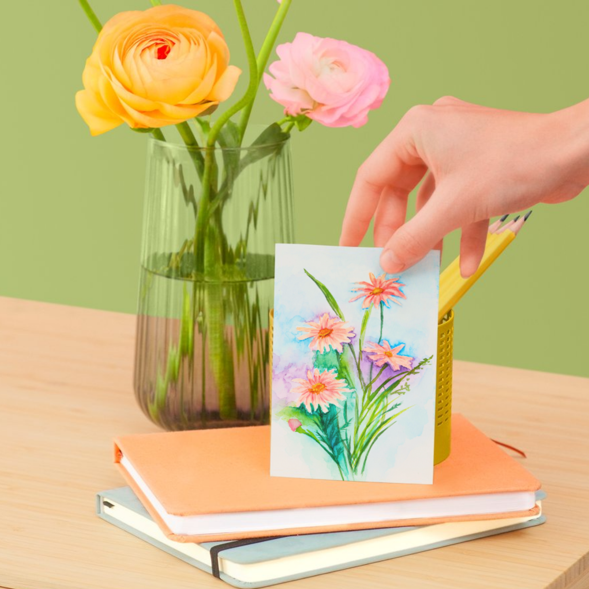 Dreamy Pink Bouquet Floral Card – Watercolour Design