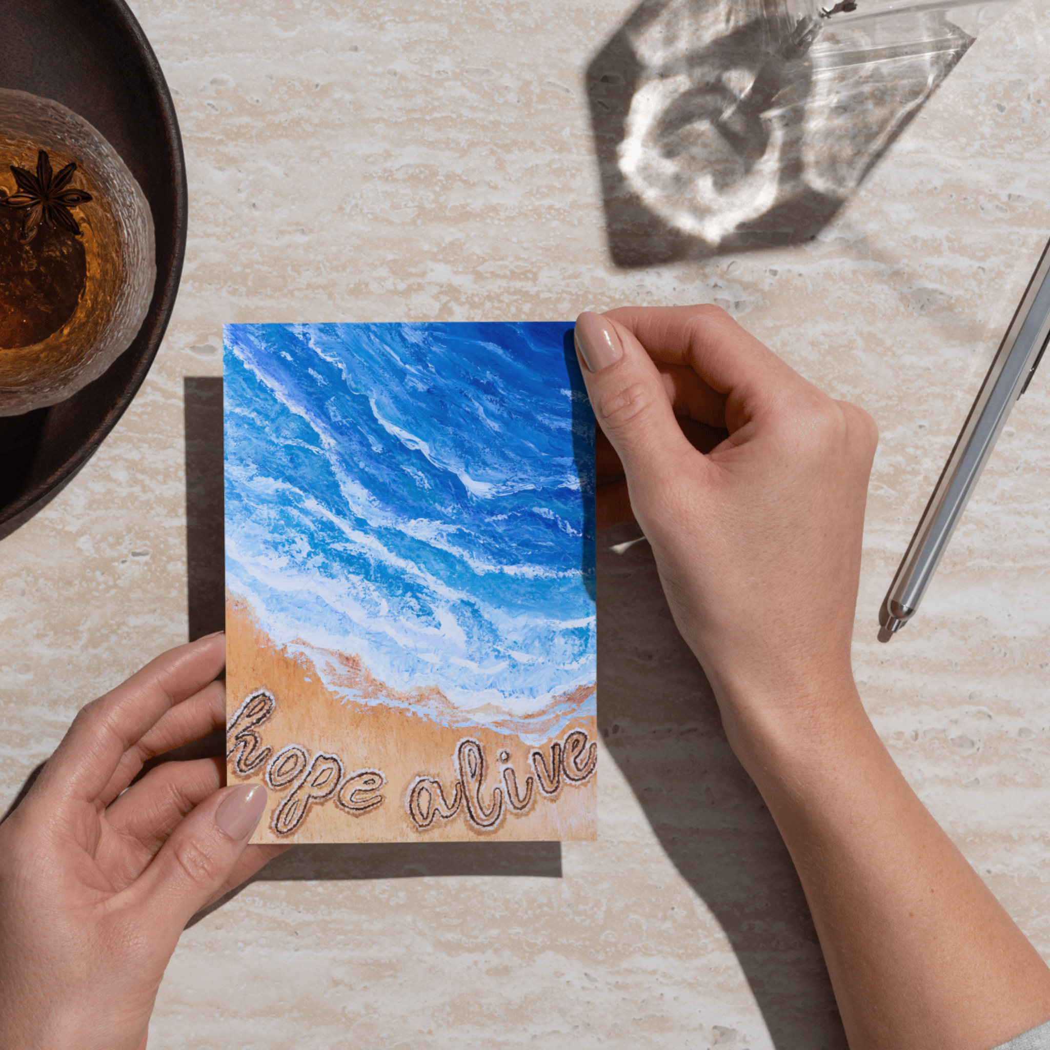 Hope Alive Ocean Landscape Card – Acrylic Painting