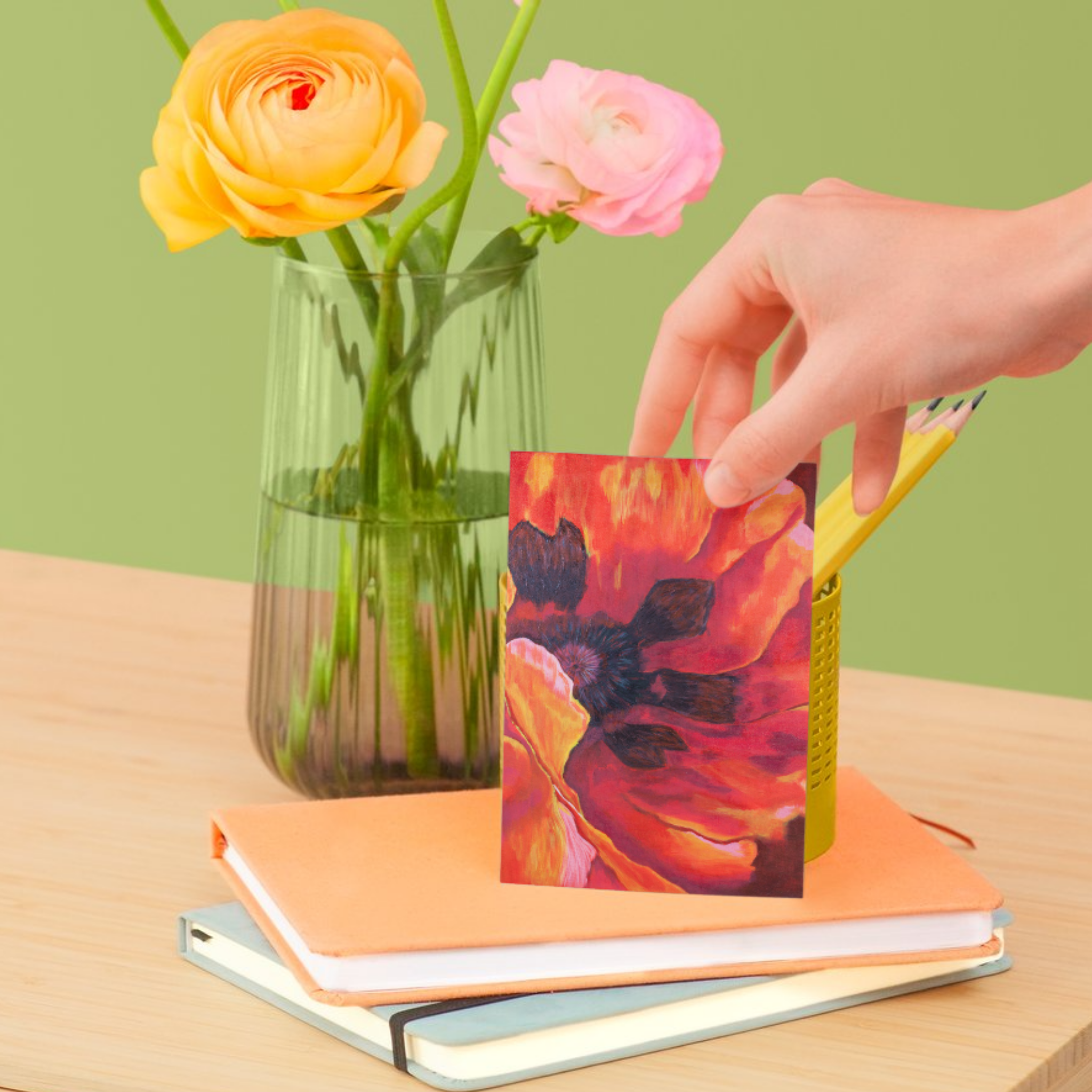 Fiery Poppy Floral Card – Acrylic Painting Design