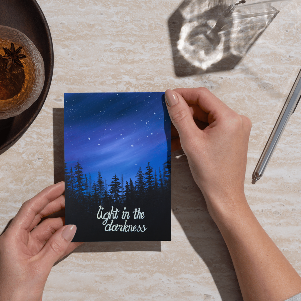 Light in the Darkness Landscape Card – Acrylic Painting Design