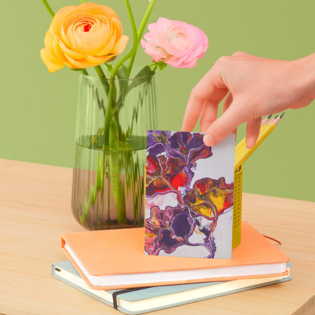Radiant Flow Floral Card – Acrylic Pour Design