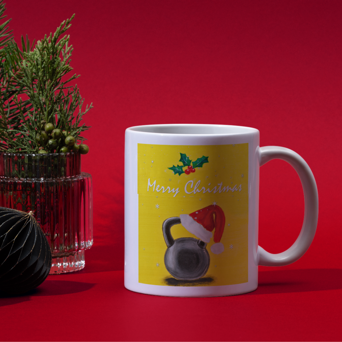 Kettlebell Santa Mug – Merry Fitmas Ceramic Coffee Mug