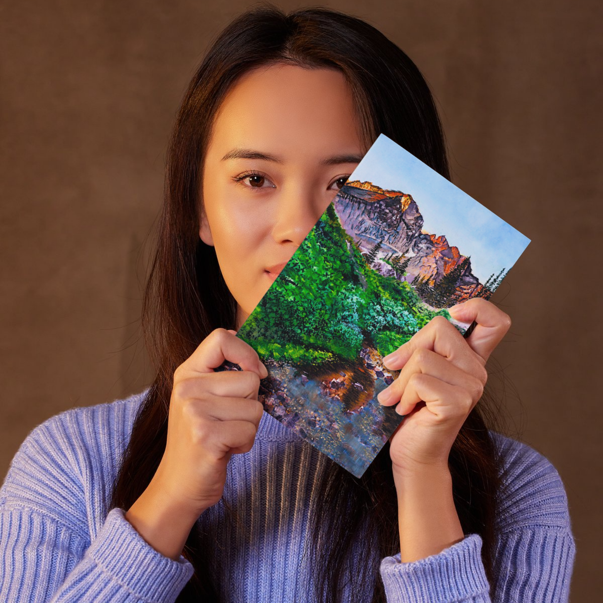Mountain Stream Landscape Card – Acrylic Painting Design