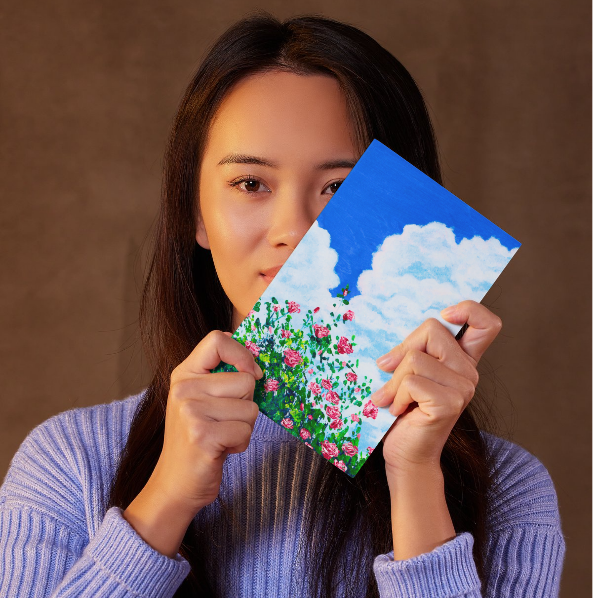 Skyward Roses Floral Card – Acrylic Painting Design