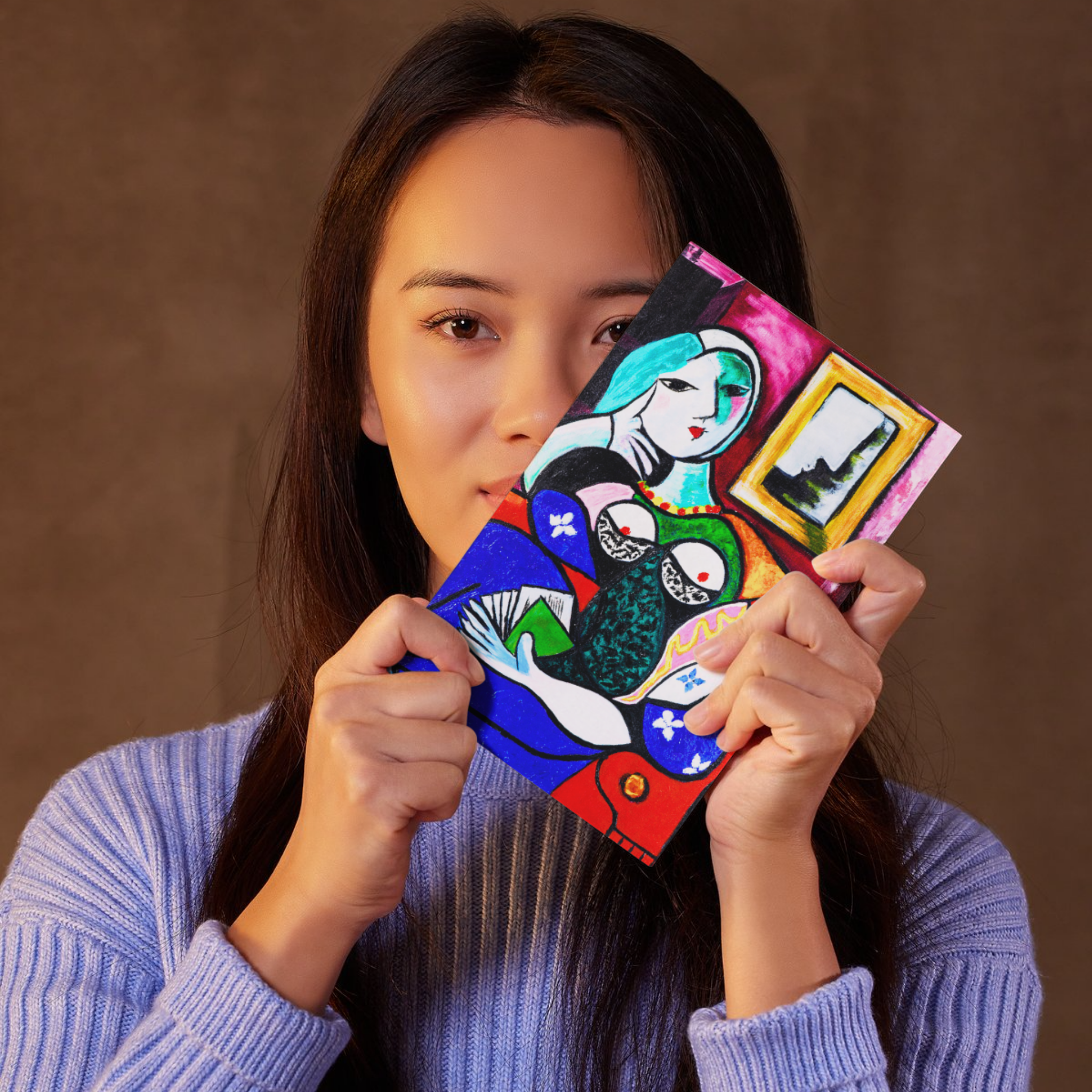 Cubist Inspired Portrait – Colourful Abstract Acrylic Art Greeting Card (Original Painting)
