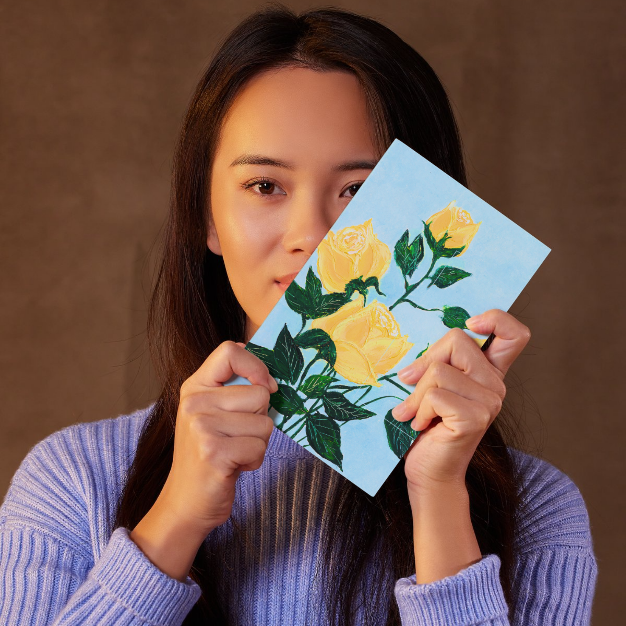 Yellow Roses & Butterfly Floral Card – Acrylic Painting Design