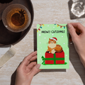 Meowy Christmas Santa Cat on Gift Box — Original Acrylic Painting Card | Funny Cat Lover Gift
