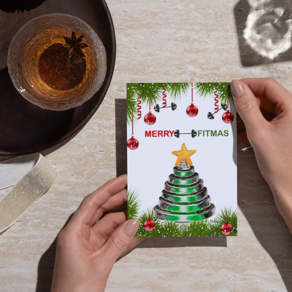 Merry Fitmas Weight Plate Christmas Tree — Original Acrylic Painting Card | Funny Gym Gift
