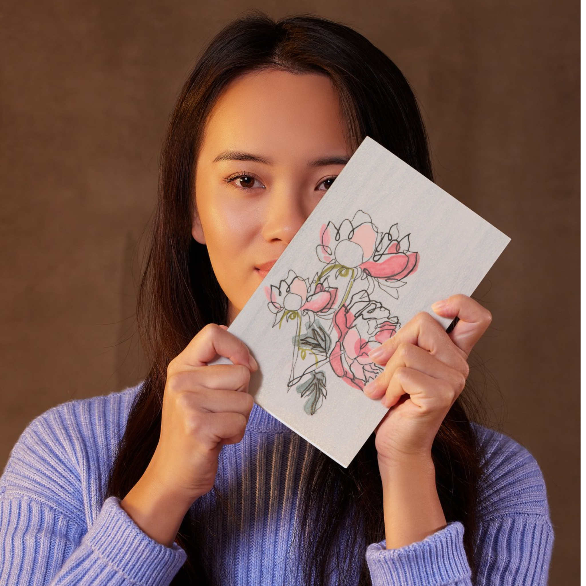 Modern Peony Floral Card – Line & Watercolor Design
