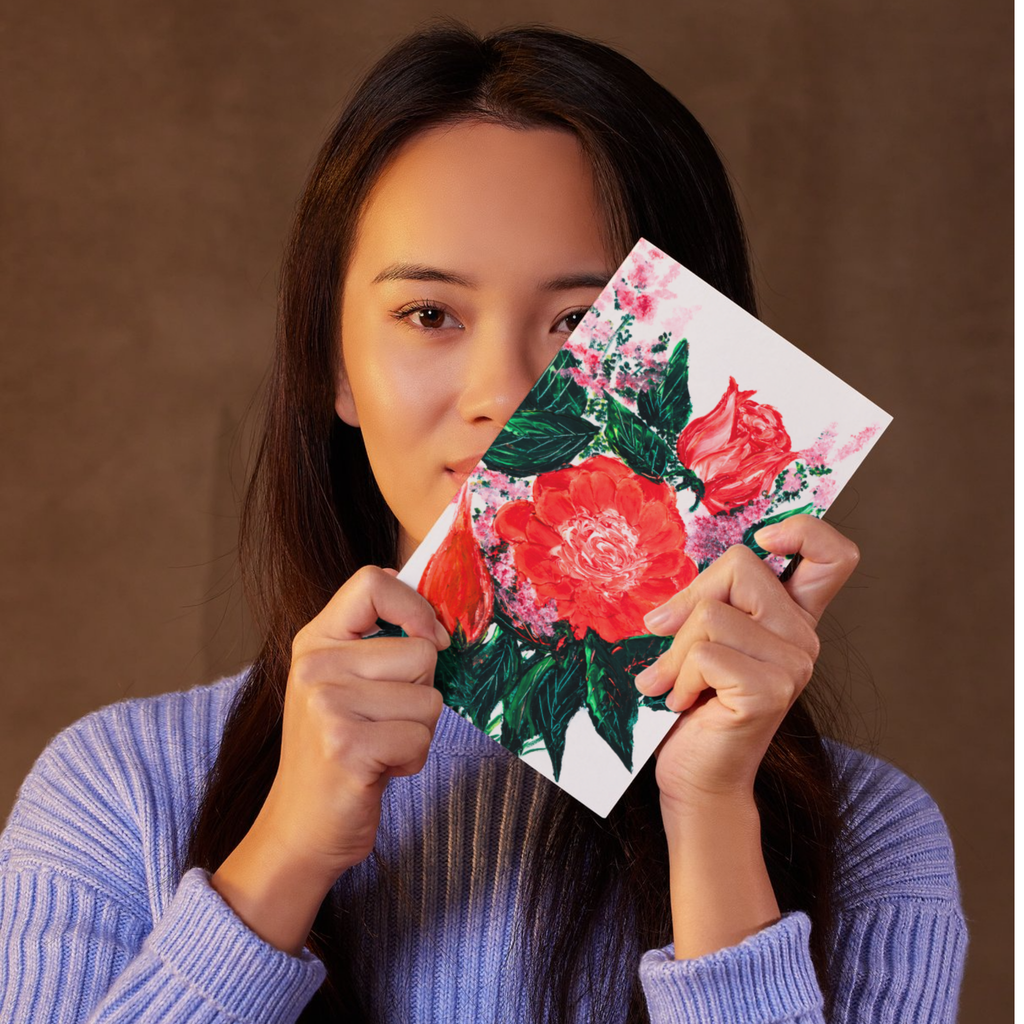 Crimson Rose Floral Card – Acrylic Painting Design