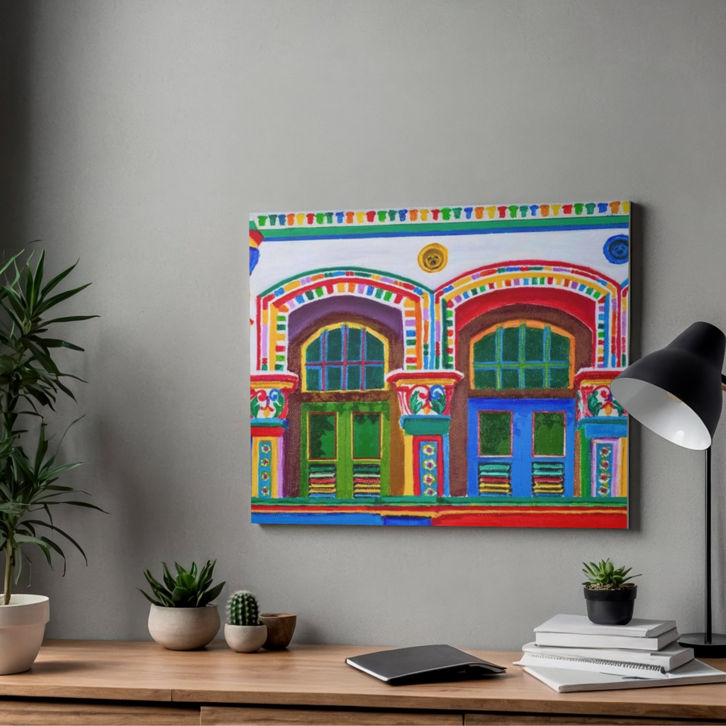 Pre-War Heritage Row Houses Canvas Print – A3 Colorful Architecture Wall Art