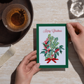 Merry Christmas Holly & Berry Bouquet — Original Acrylic Painting Card | Classic Festive Gift
