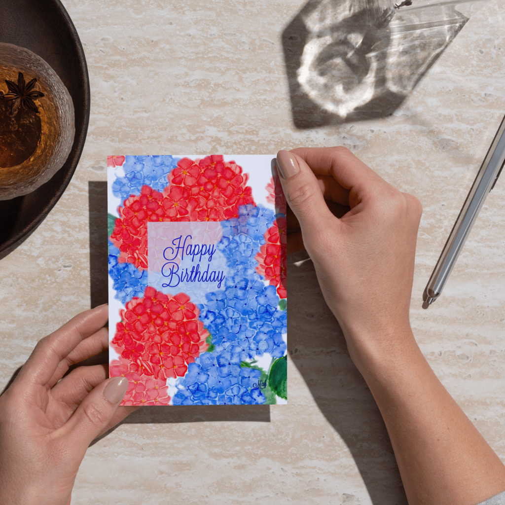 Hydrangea Bloom Birthday Card – Watercolor Floral Design