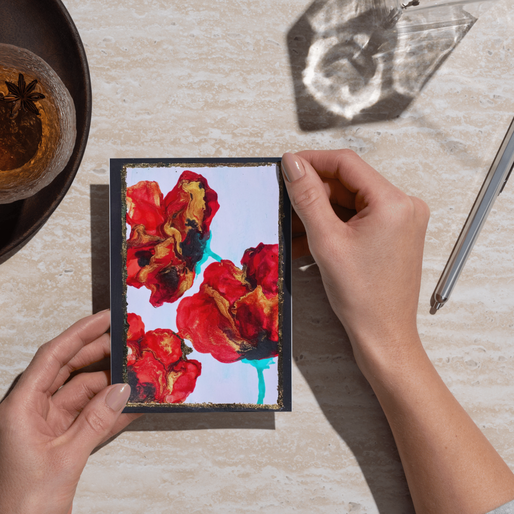 Golden Edge Floral Card – Acrylic Flow Design