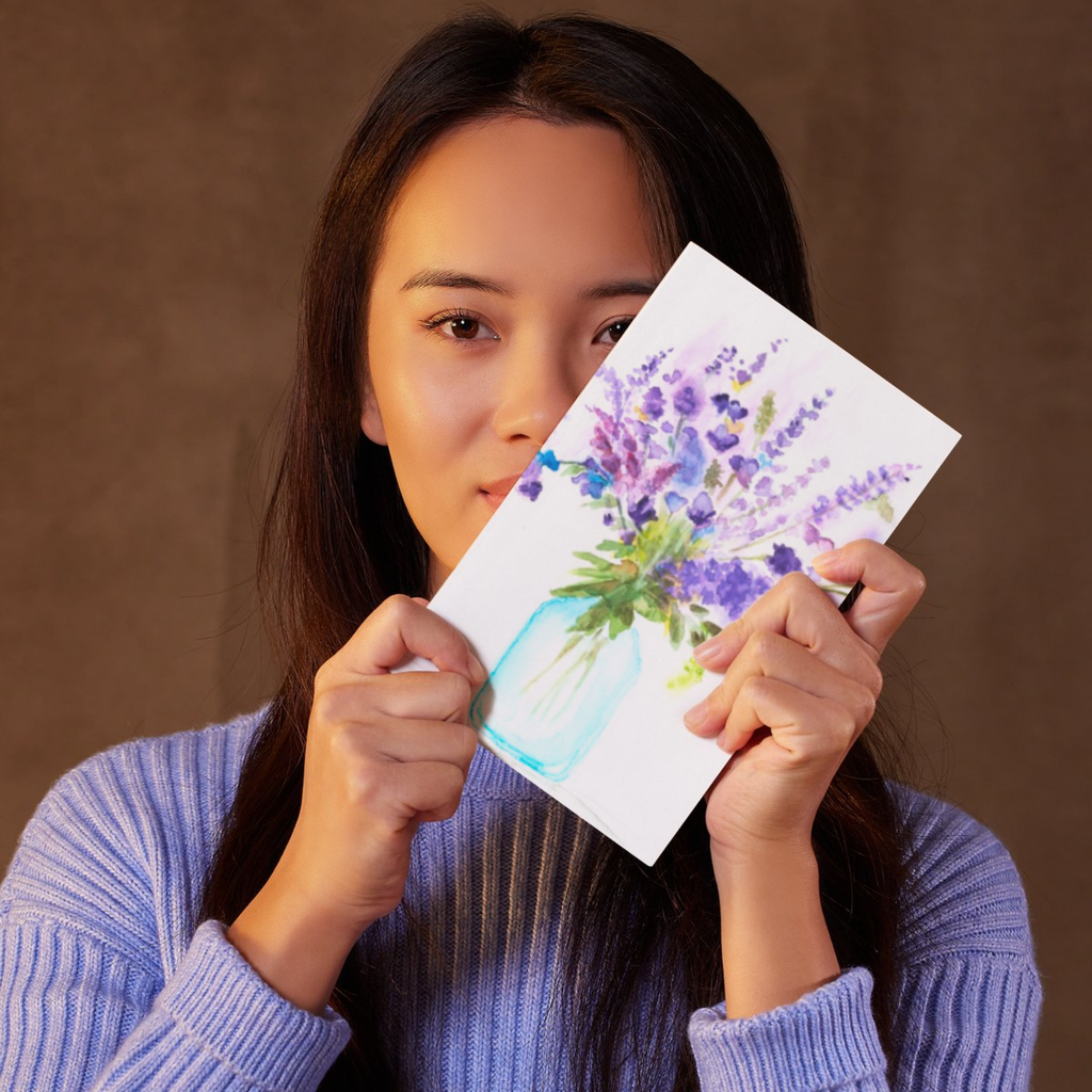 Blue Jar Bouquet Floral Card – Watercolor Painting Design