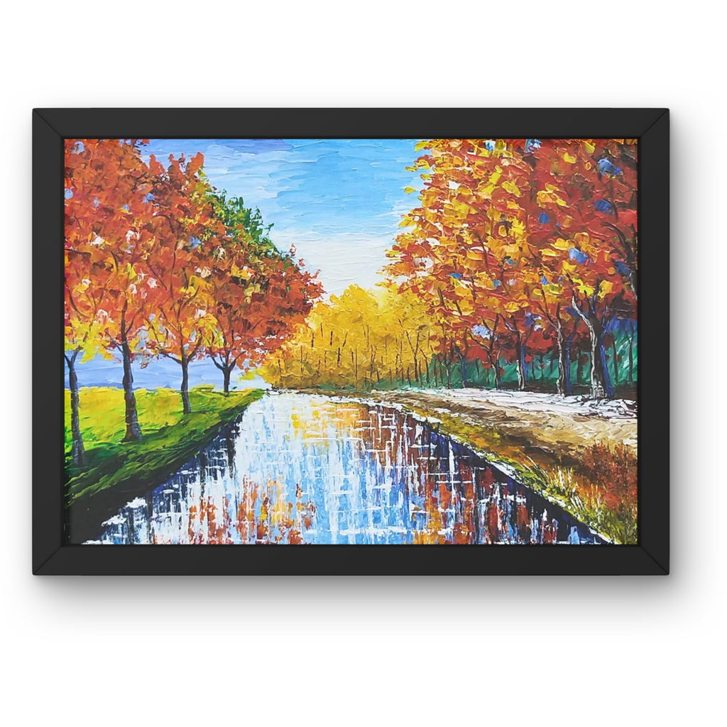 Autumn Trees along the Lake Canvas Print – A3 Fall Landscape Wall Art