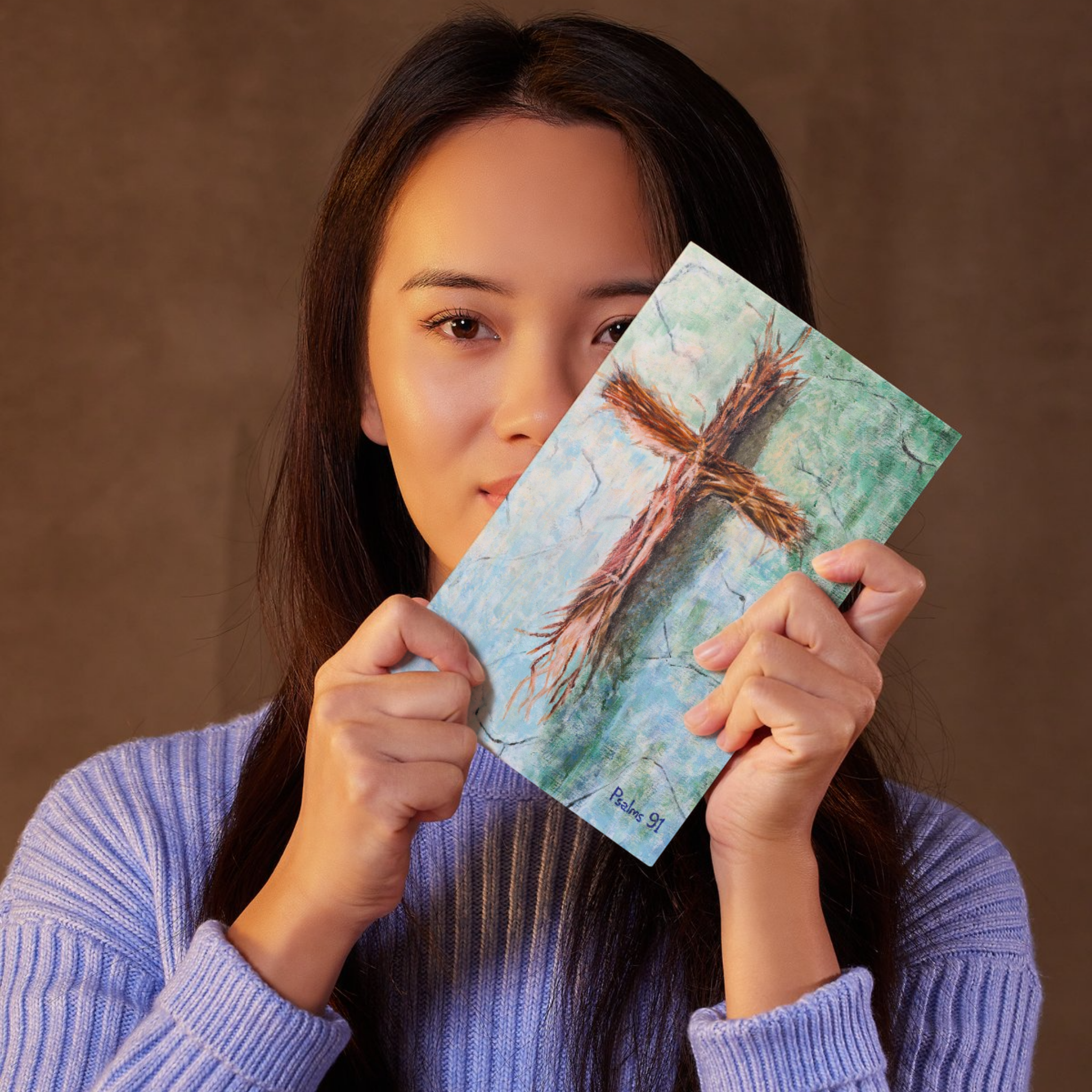 Original Acrylic Rooted Cross Art Card – Psalms 91