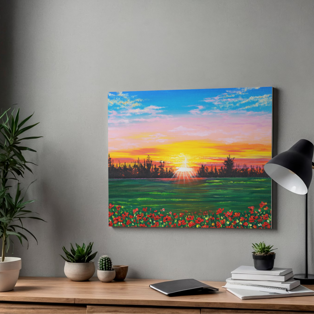 Sunset Field Canvas Print – A3 Romantic Landscape Wall Art