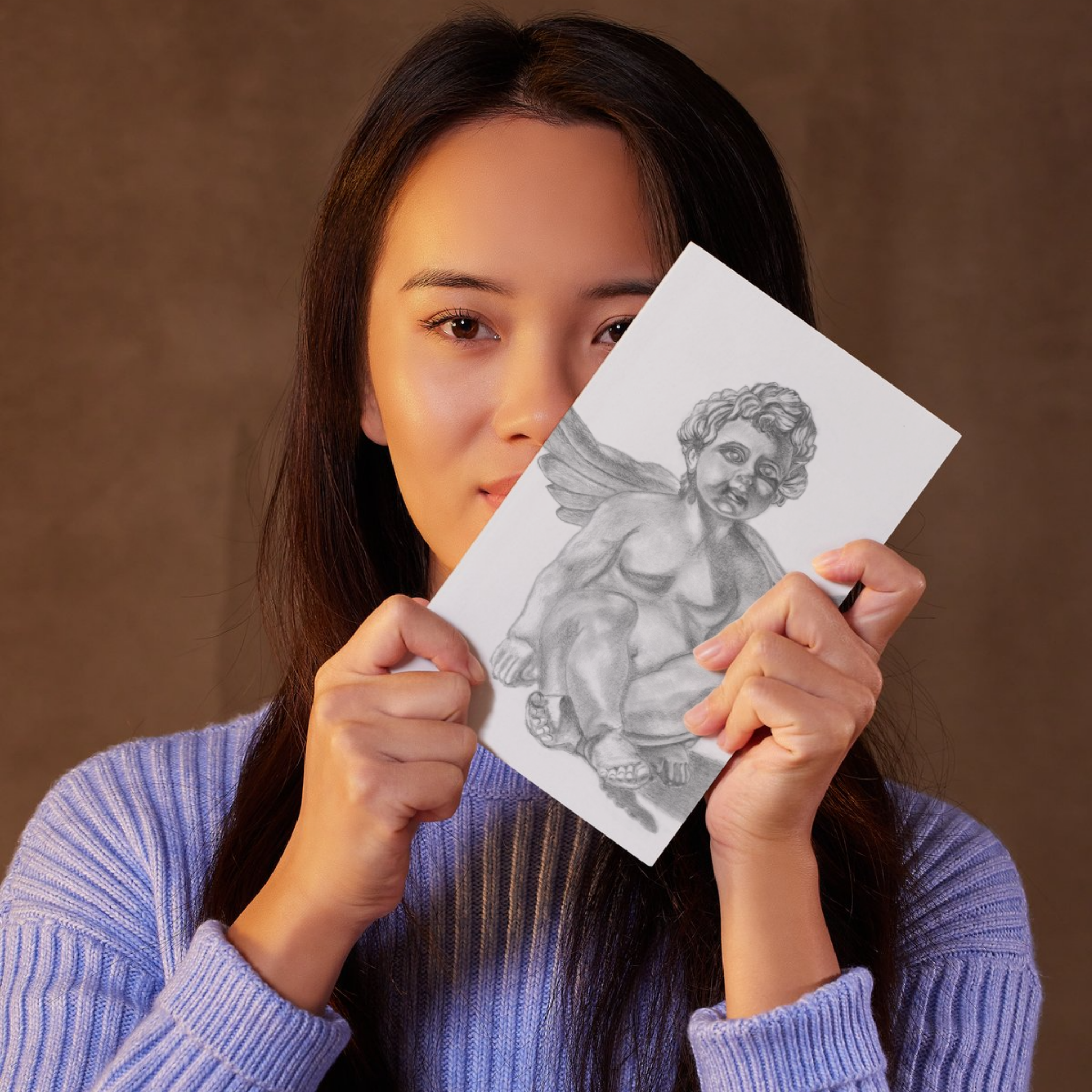 Winged Cherub Angel – Classical Charcoal Drawing Art Greeting Card
