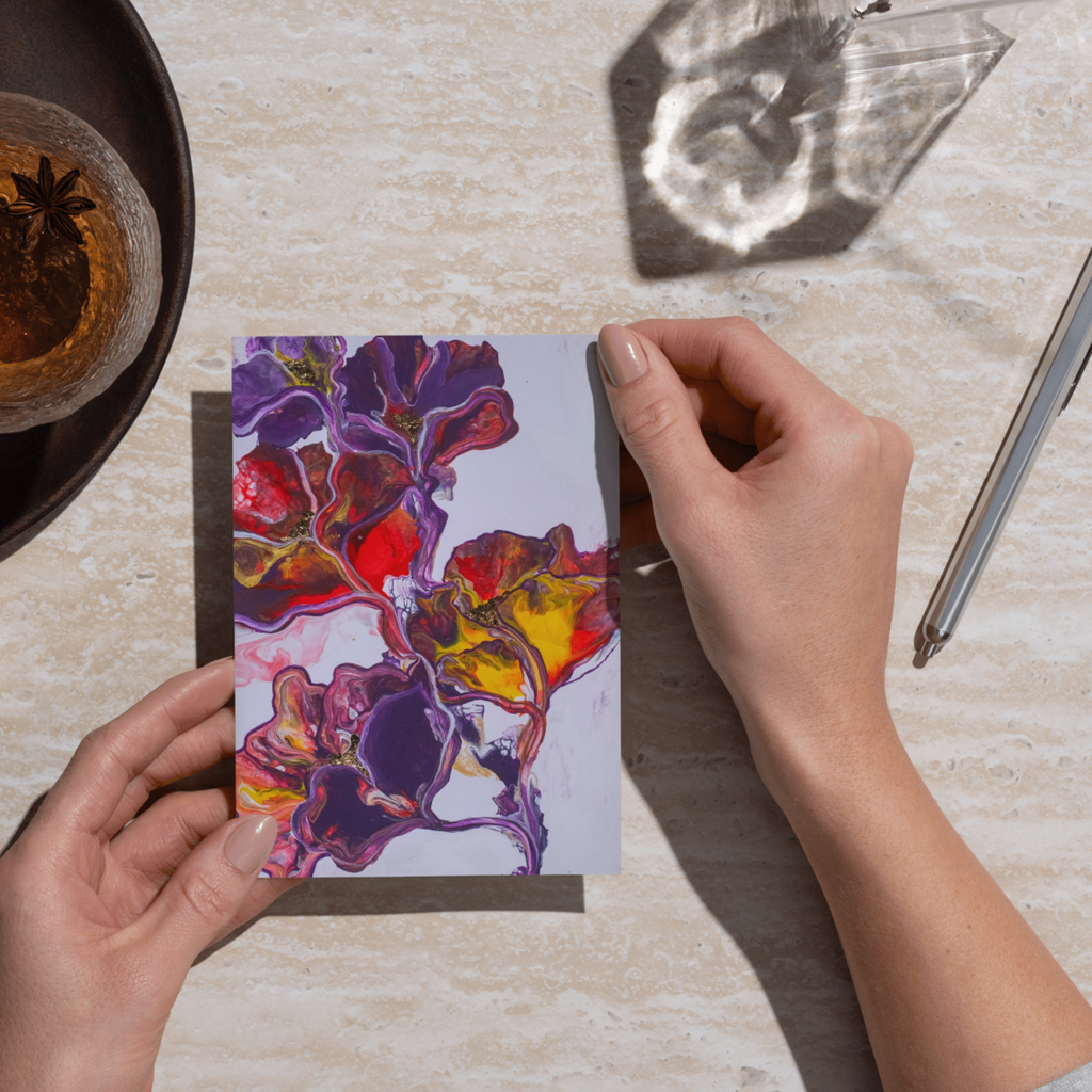Radiant Flow Floral Card – Acrylic Pour Design