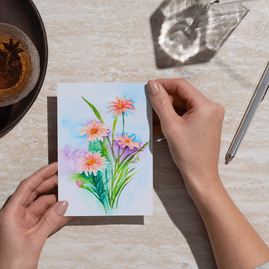 Dreamy Pink Bouquet Floral Card – Watercolour Design