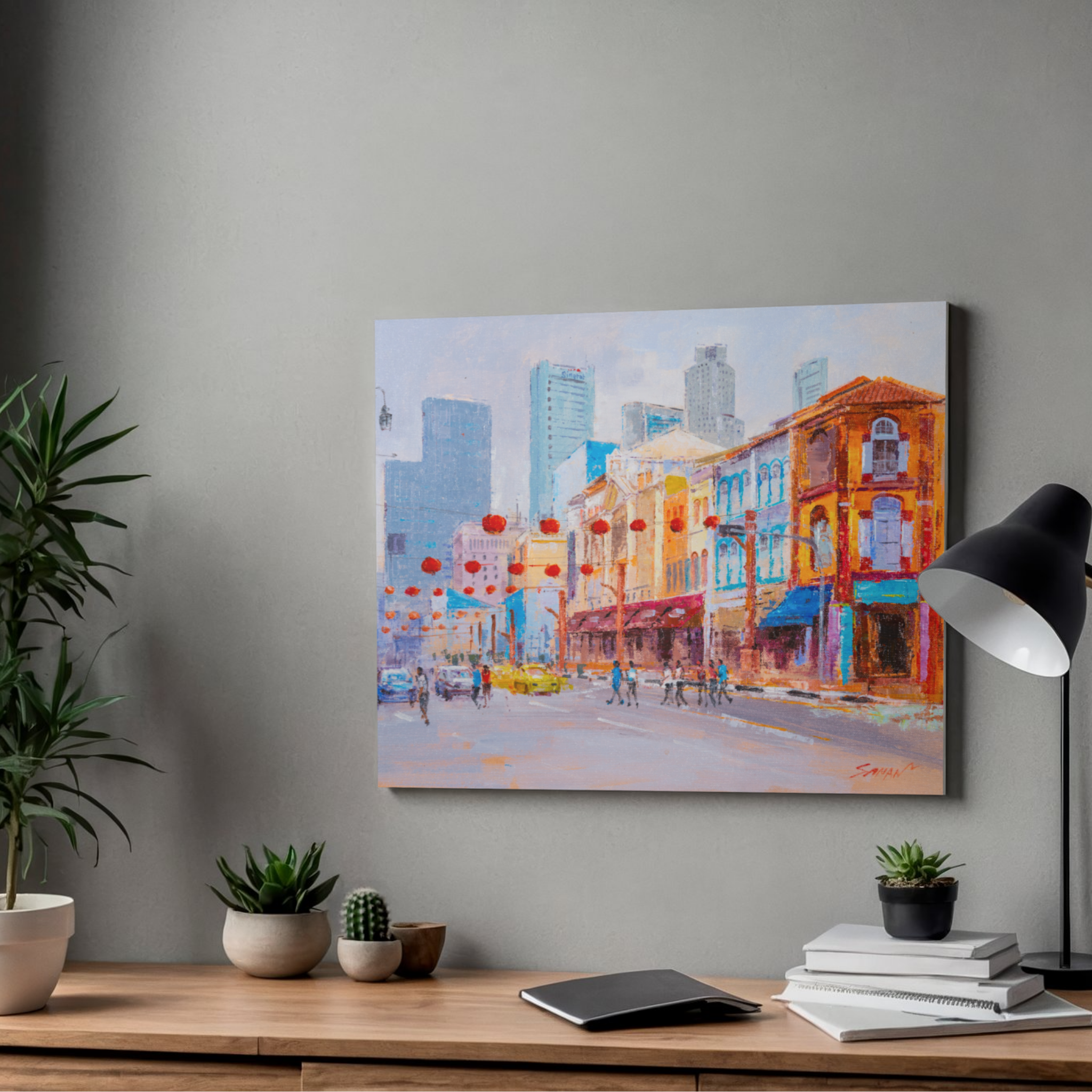Singapore Chinatown Street Scene Canvas Print – A3 Cultural Landscape Wall Art