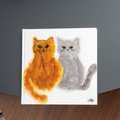 Original Watercolour Cat Art Card – Orange & Gray Companions