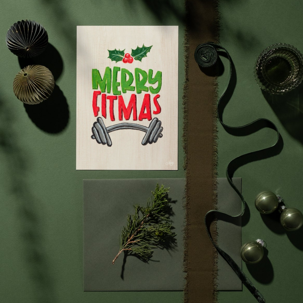 Merry Fitmas Dumbbell Christmas — Original Acrylic Painting Card | Funny Gym Fitness Gift