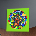 Stained Glass Tree of Life — Original Acrylic Painting Card | Vibrant Sun & Fire Art