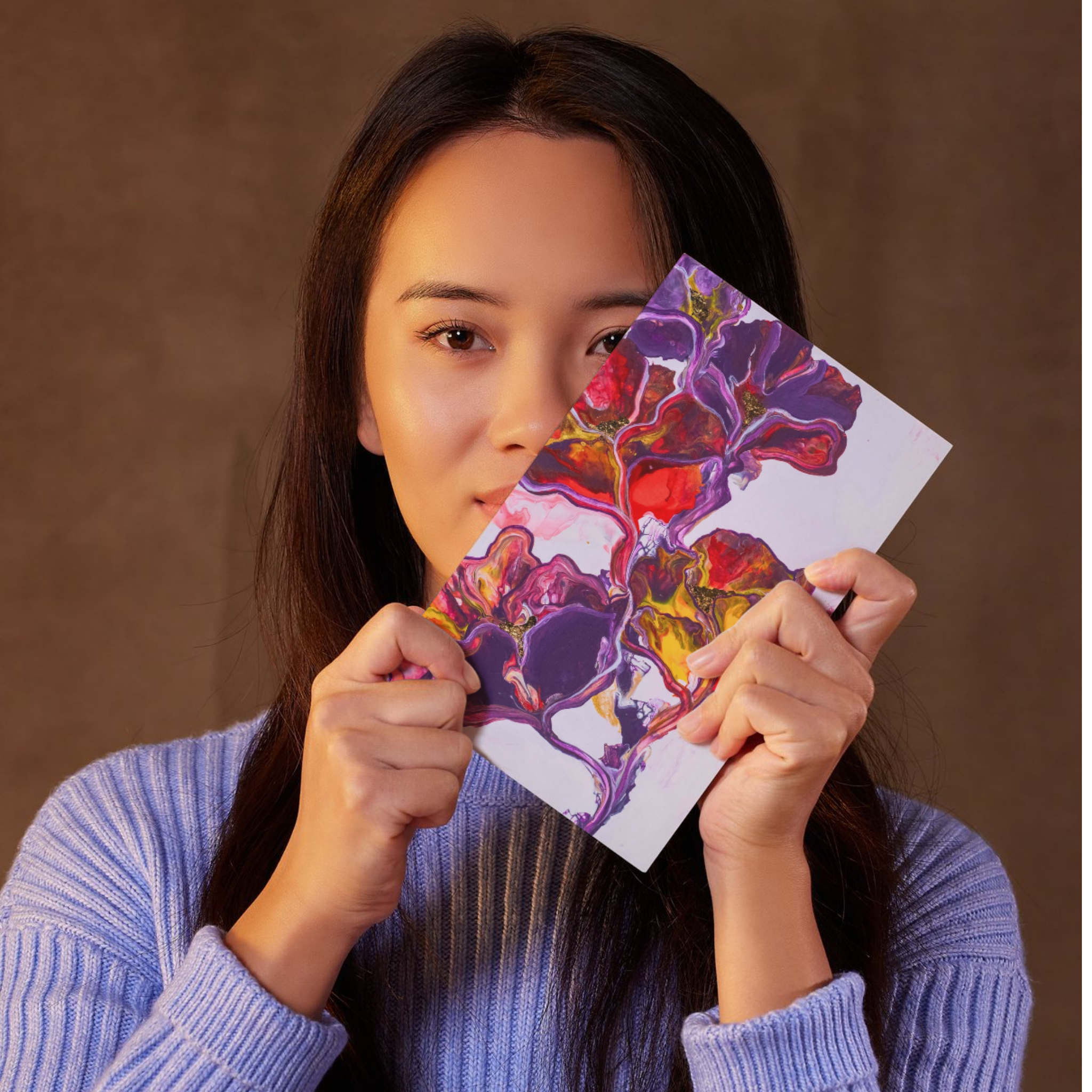 Radiant Flow Floral Card – Acrylic Pour Design