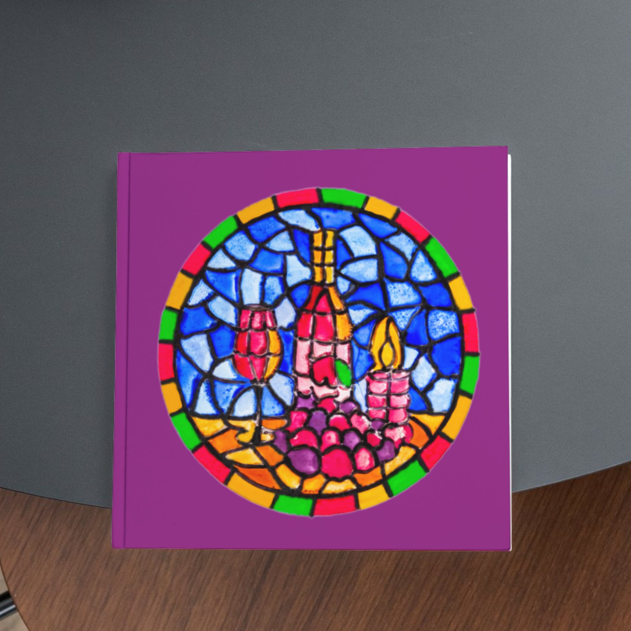Stained Glass Wine & Candlelight — Original Acrylic Painting Card | Vibrant Art Gift
