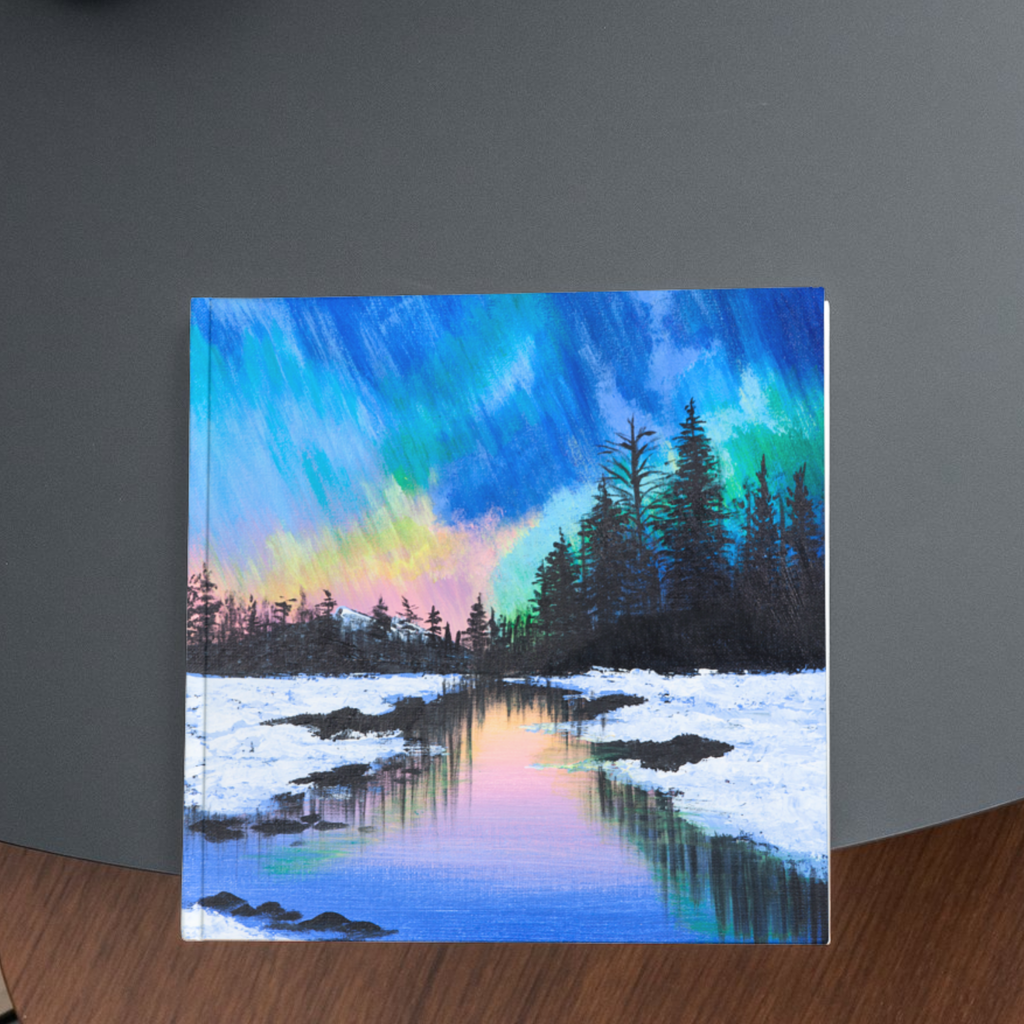 Aurora Borealis Winter Landscape Card – Acrylic Painting