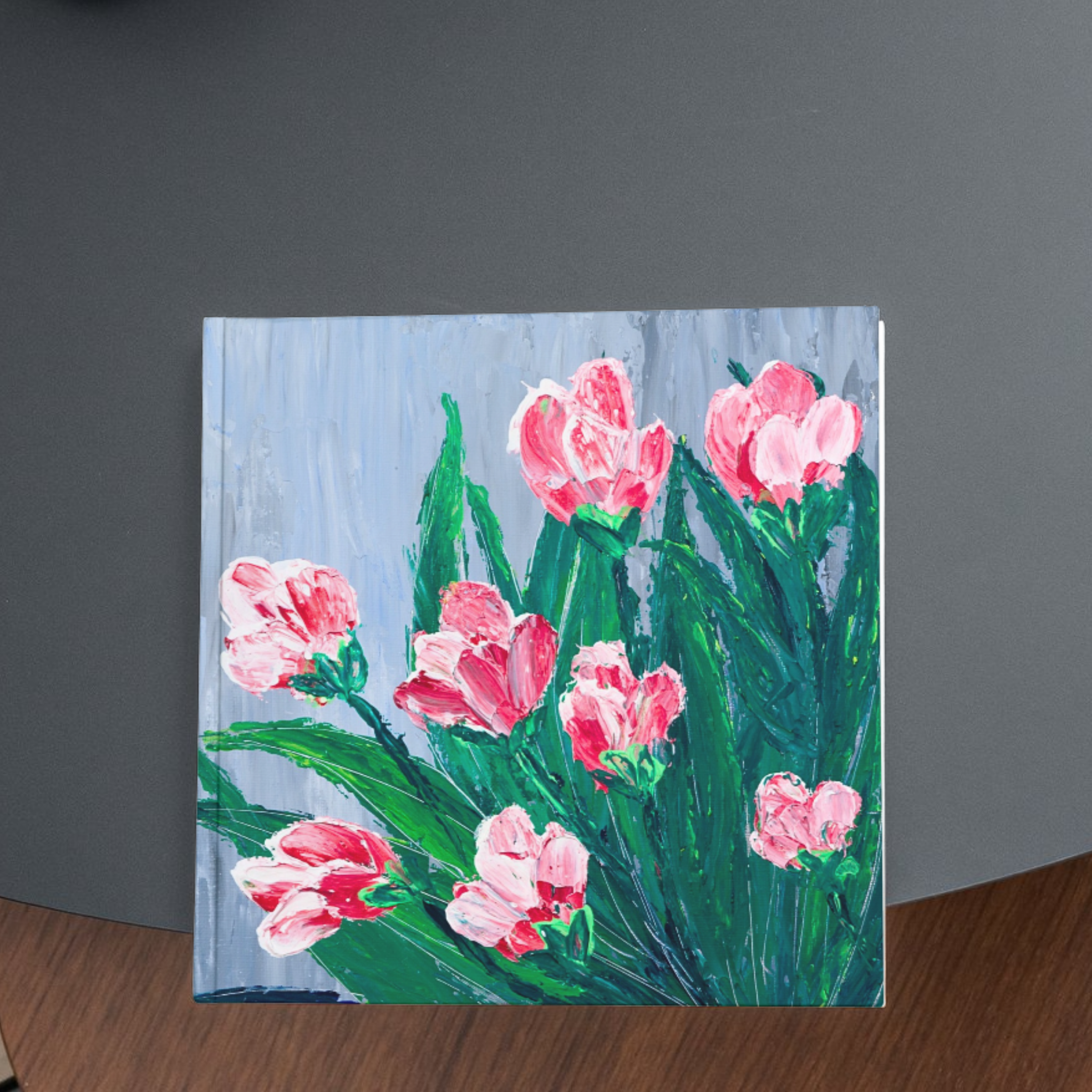 Pink Blossoms Floral Card – Impasto Acrylic Painting Design