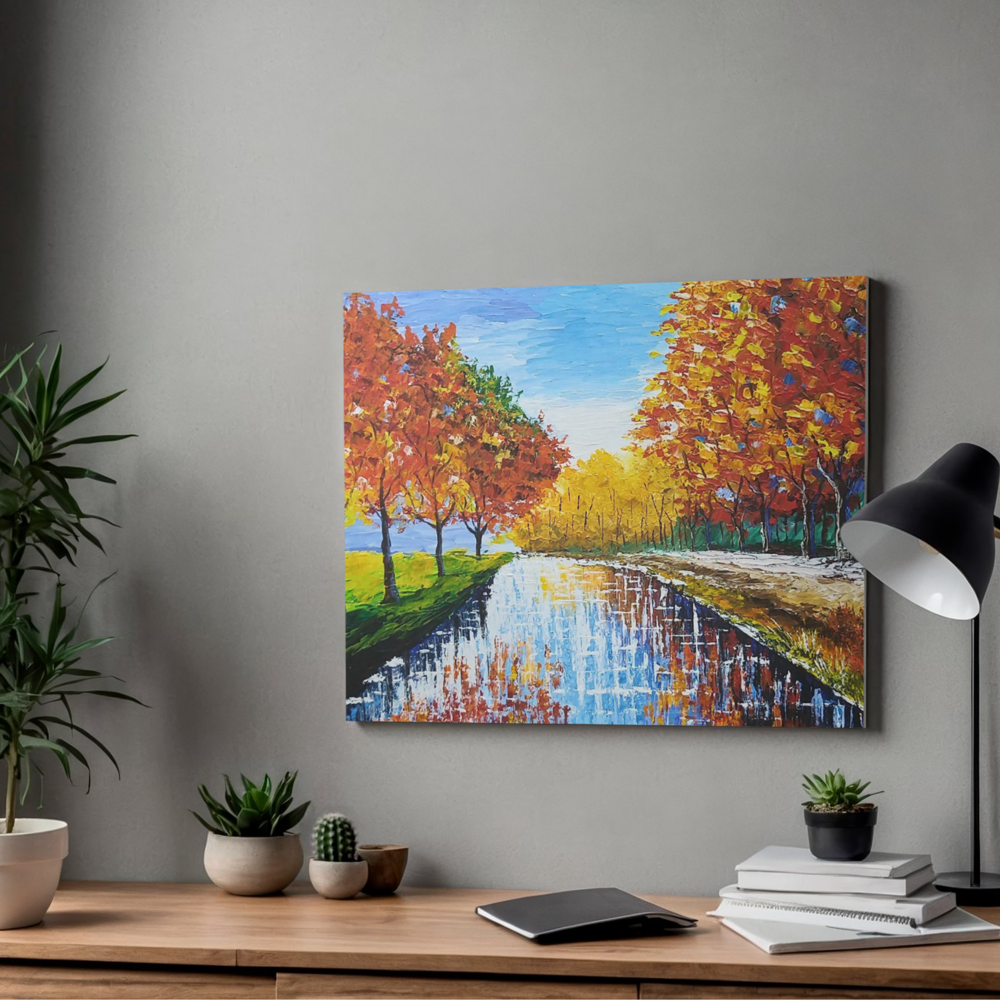 Autumn Trees along the Lake Canvas Print – A3 Fall Landscape Wall Art