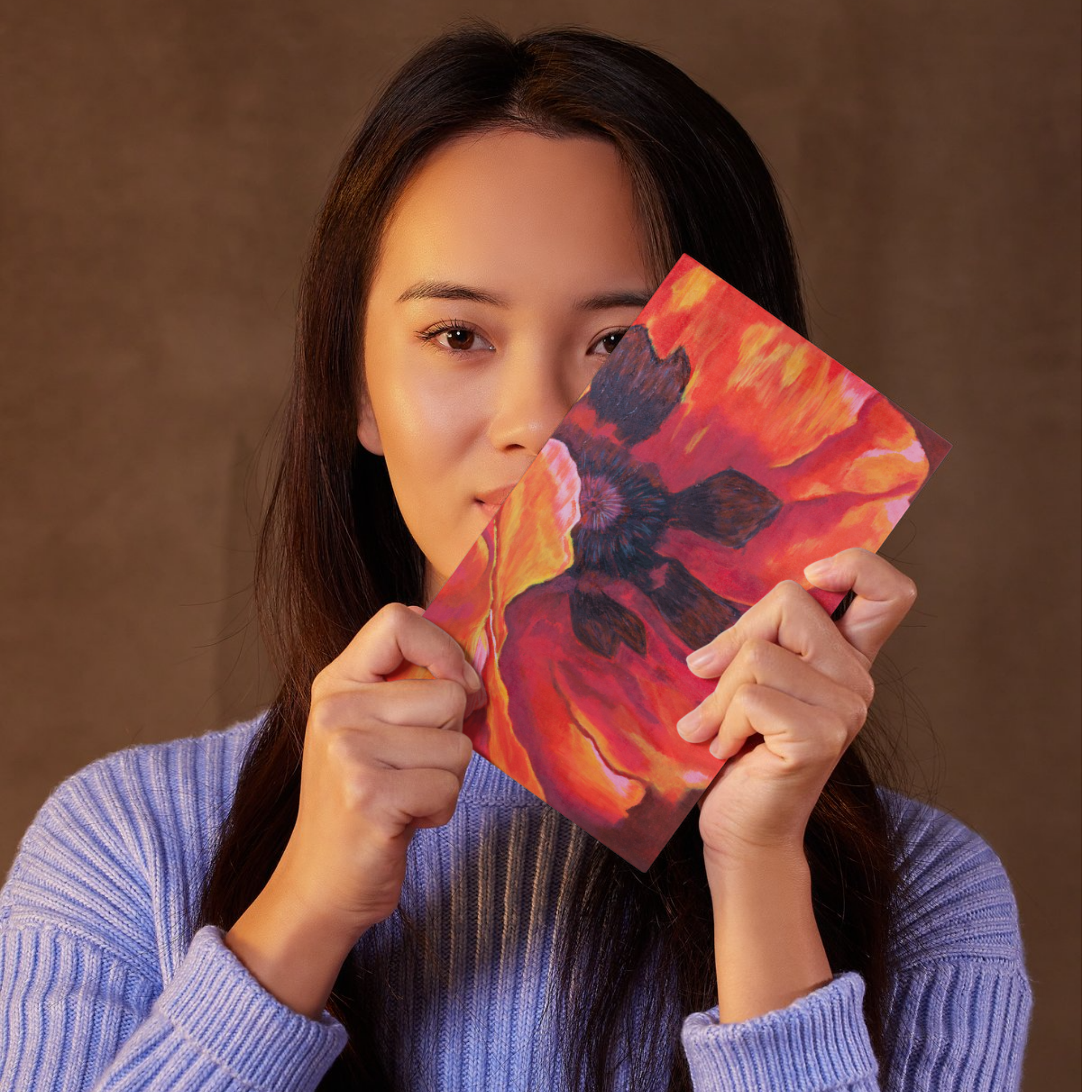 Fiery Poppy Floral Card – Acrylic Painting Design