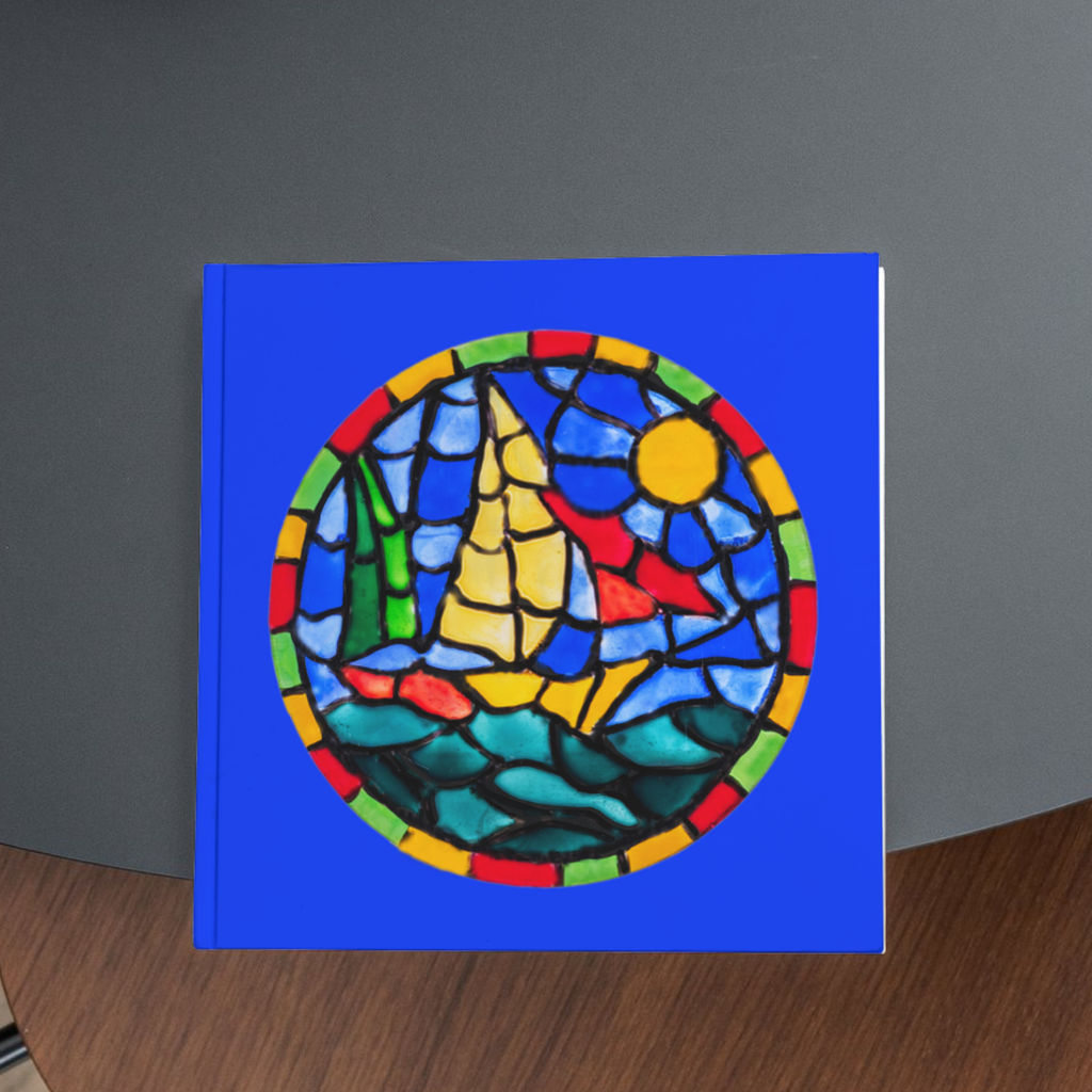 Stained Glass Sailboat at Sea — Original Acrylic Painting Card | Nautical Sun & Ocean Art