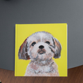 Original Acrylic Dog Portrait Art Card – Bright Yellow Background