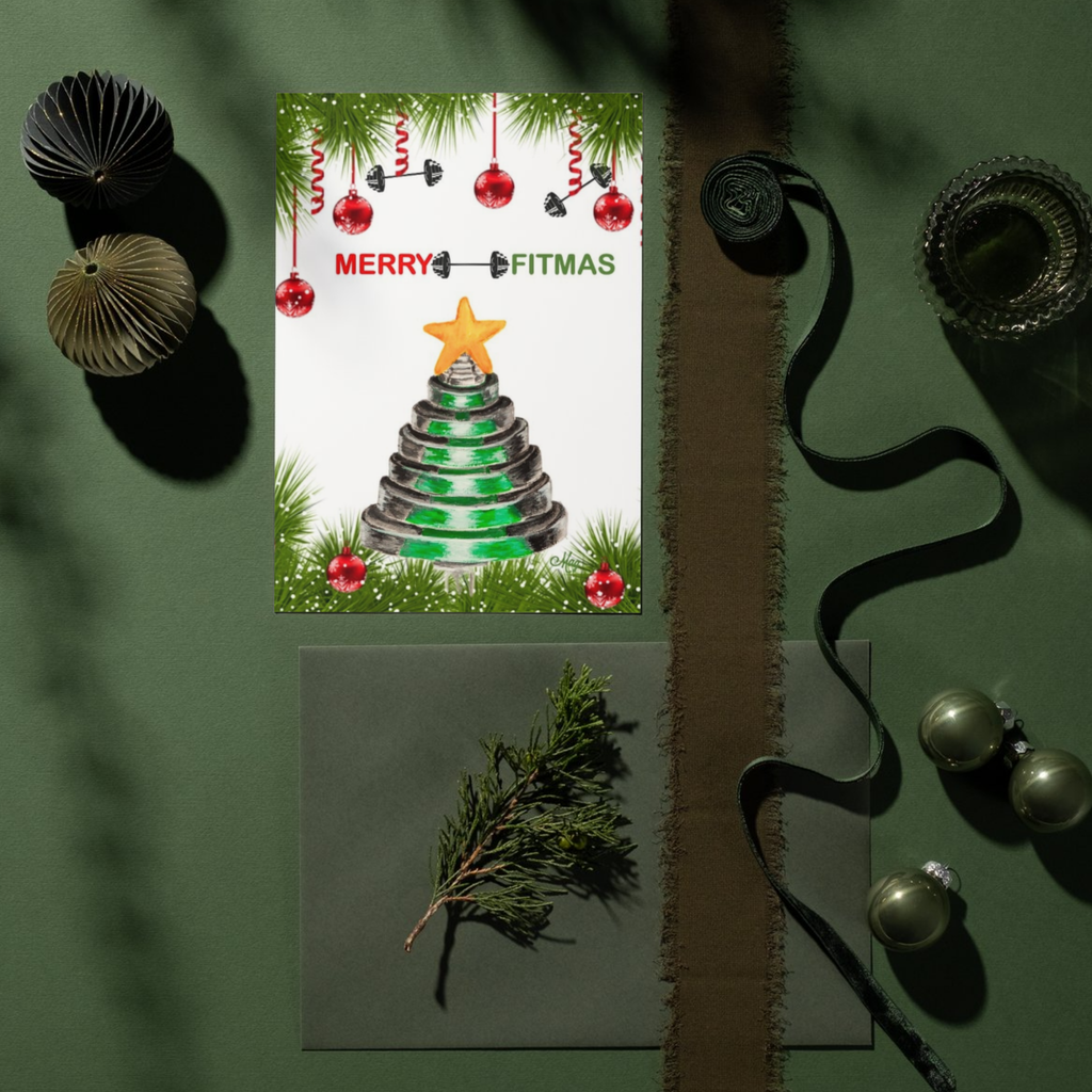 Merry Fitmas Weight Plate Christmas Tree — Original Acrylic Painting Card | Funny Gym Gift