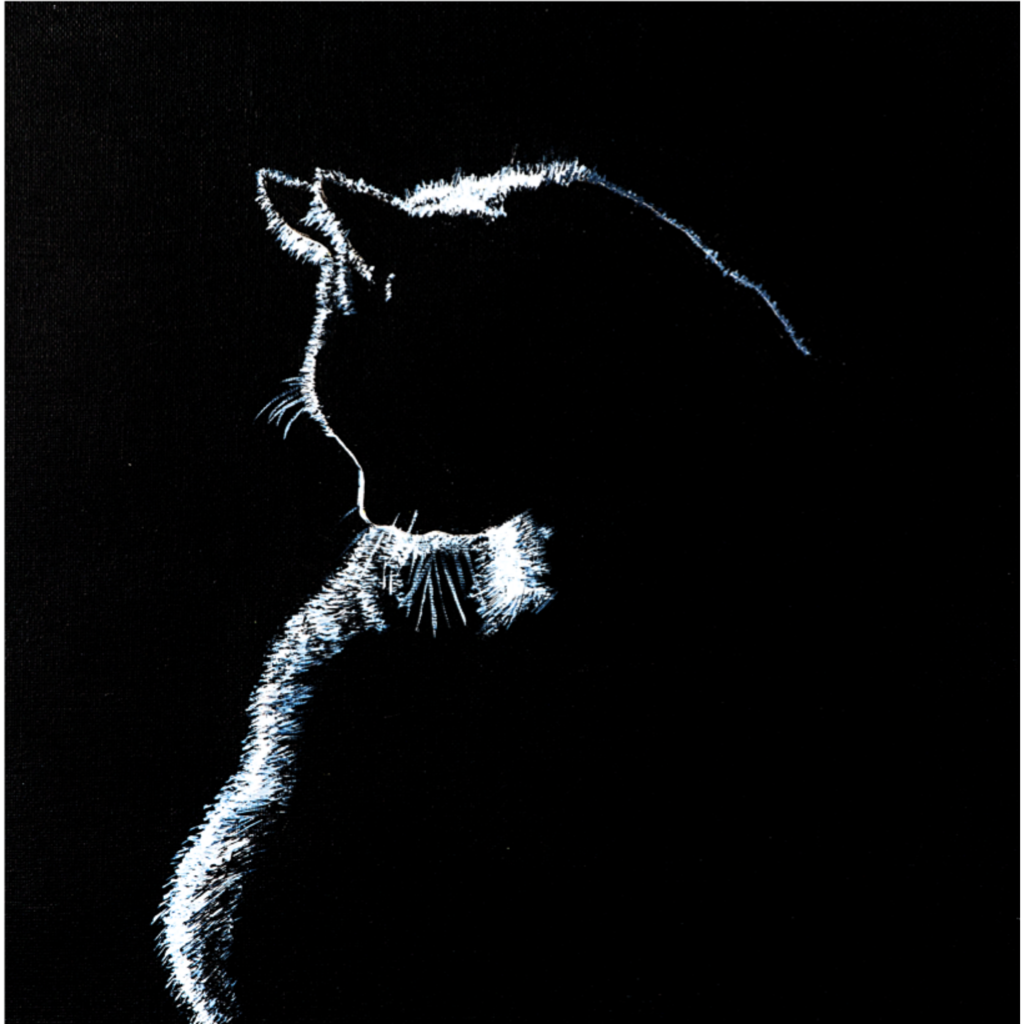 Original Acrylic Cat Silhouette Art Card – Minimalist Contrast