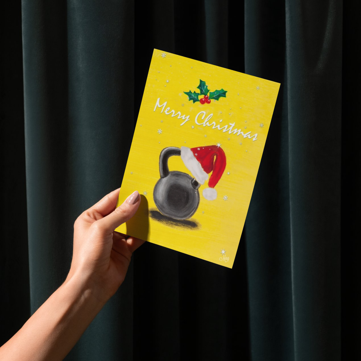 Merry Christmas Kettlebell Santa — Original Acrylic Painting Card | Funny Gym Fitness Gift
