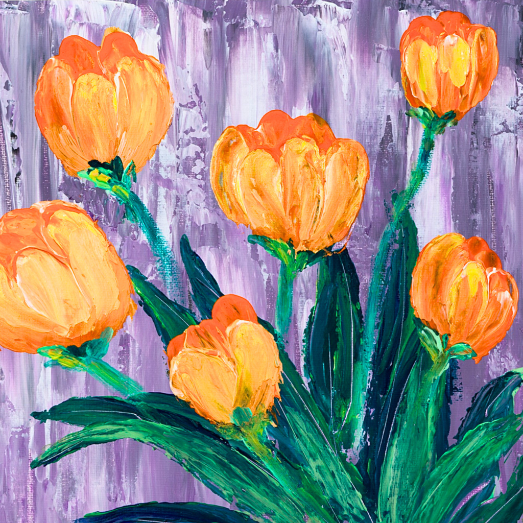 Orange Tulips Floral Card – Impasto Acrylic Painting Design