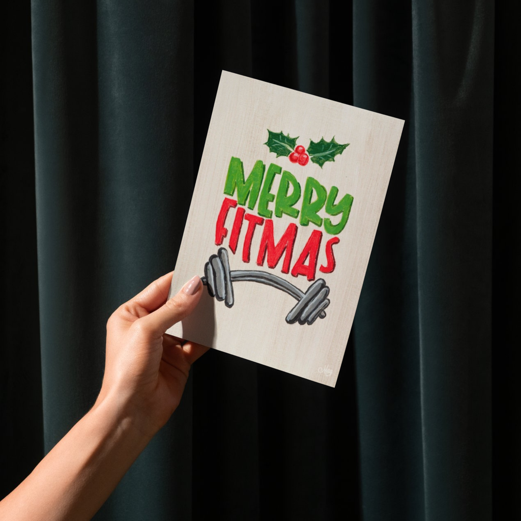 Merry Fitmas Dumbbell Christmas — Original Acrylic Painting Card | Funny Gym Fitness Gift